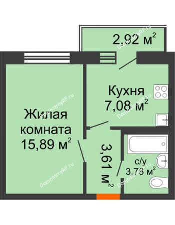 1 комнатная квартира 32,72 м² в ЖК Пароход, дом Секция 1