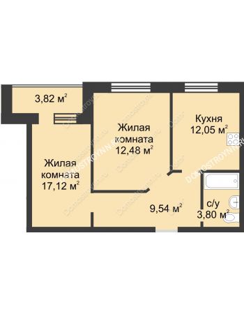 2 комнатная квартира 56,9 м² в ЖК АВИА, дом № 85