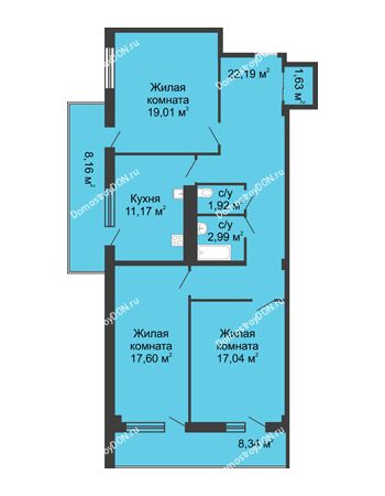 3 комнатная квартира 94,2 м² в  ЖК РИИЖТский Уют, дом Секция 1-2