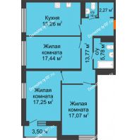 3 комнатная квартира 95,74 м² в ЖК Бунин, дом 1 этап, секции 11,12,13,14 - планировка