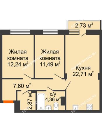 2 комнатная квартира 62,09 м² - ЖК Зеленый берег Life