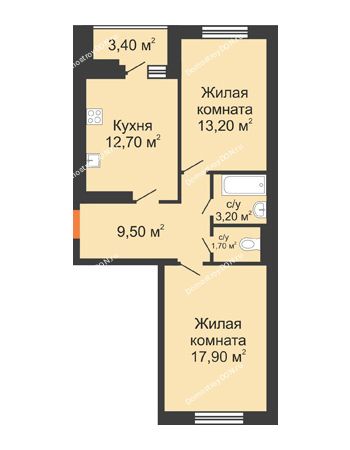 2 комнатная квартира 59,8 м² в ЖК Вересаево, дом Литер 15/2