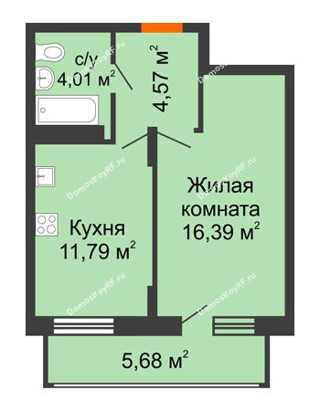 1 комнатная квартира 39,6 м² в ЖК Политехнический, дом 1,2 секция