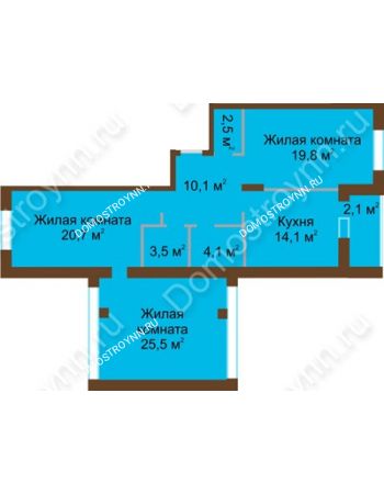 3 комнатная квартира 102,4 м² в ЖК Монолит, дом № 89, корп. 1, 2