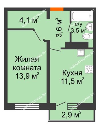 1 комнатная квартира 37,47 м² в ЖК Корабли, дом № 54