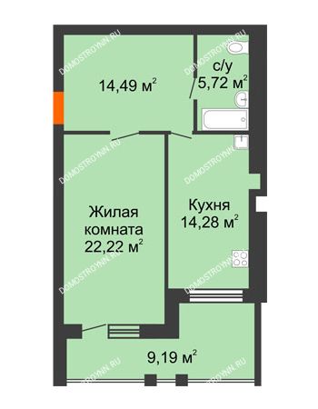 1 комнатная квартира 61,3 м² в ЖК Свобода, дом 2 очередь