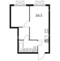 1 комнатная квартира 34,5 м² в ЖК Савин парк, дом корпус 5 - планировка