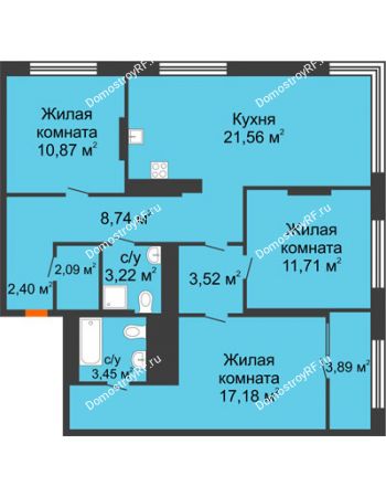 3 комнатная квартира 86,69 м² в ЖК Октябрьский, дом ГП-3