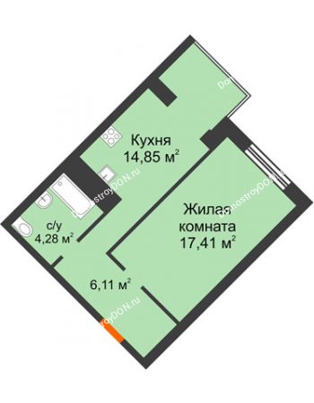 1 комнатная квартира 42,65 м² - ЖК Зеленый квартал 2