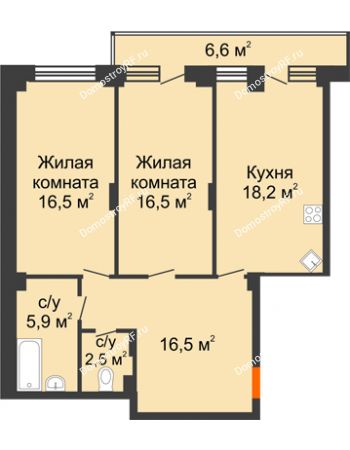 2 комнатная квартира 82,7 м² - ЖК Губкина,54