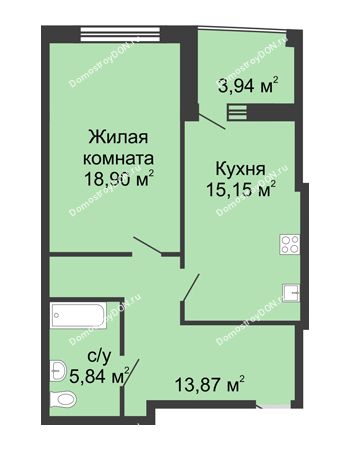 1 комнатная квартира 56,7 м² в ЖК Тихий Дон, дом № 1