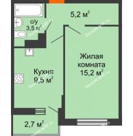 1 комнатная квартира 34,5 м² в ЖК Акварели-2, дом Литер 4 - планировка