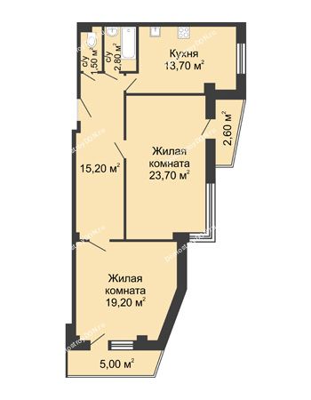2 комнатная квартира 80 м² - ЖК Дом на Береговой