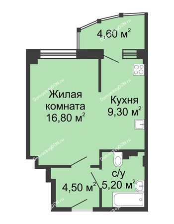 1 комнатная квартира 40,4 м² в ЖК Мега, дом № 118, секция 2