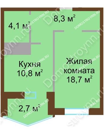 1 комнатная квартира 44,6 м² в ЖК Монолит, дом № 89, корп. 1, 2