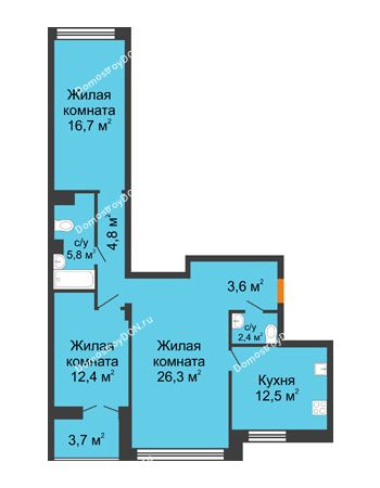 3 комнатная квартира 86,4 м² - ЖК Дом на 17-й Линии, 3