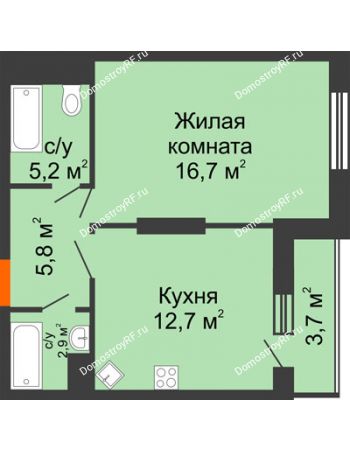 1 комнатная квартира 47 м² - ЖК Космолет