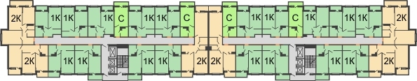 Планировка 2 этажа в доме Литер 1, корпус 2, 1 этап в ЖК SkyPark (Скайпарк)