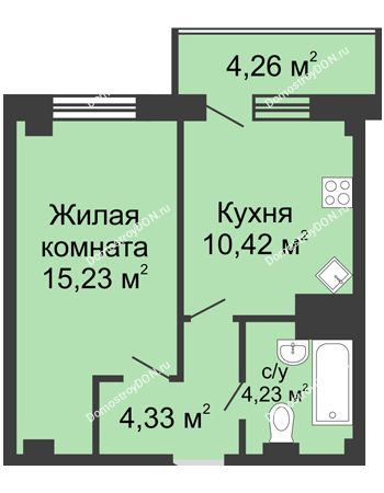 1 комнатная квартира 38,47 м² - ЖК Парк Островского
