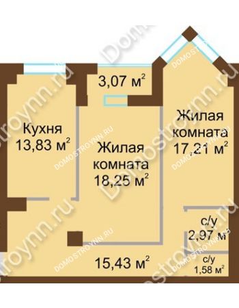 2 комнатная квартира 69,9 м² - ЖК Грани