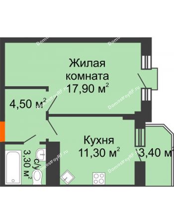 1 комнатная квартира 40,7 м² в ЖК Трамвай желаний, дом 5 этап (секция 9-10)