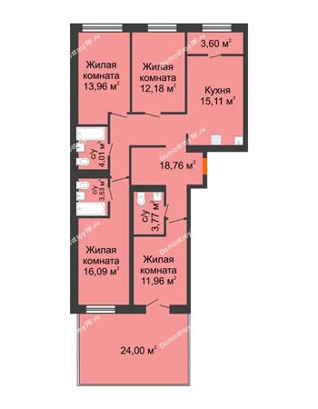 4 комнатная квартира 101,17 м² в ЖК Мозаика Парк	, дом ГП-1