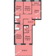 4 комнатная квартира 101,17 м² в ЖК Мозаика Парк	, дом ГП-1 - планировка
