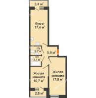 2 комнатная квартира 60,7 м² в ЖК Парк Победы, дом Литер 2 - планировка