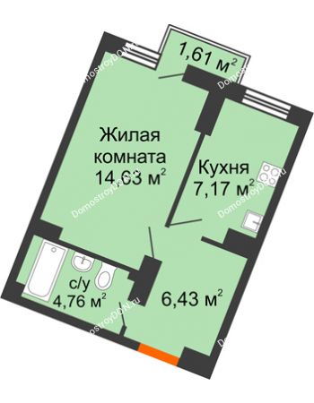 1 комнатная квартира 33,21 м² в ЖК Мечников, дом ул. Мечникова, 37