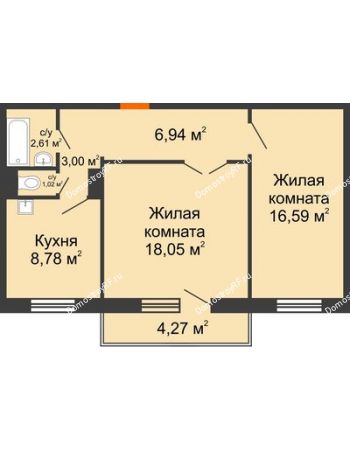 2 комнатная квартира 58,27 м² в ЖК Иннoкeнтьeвcкий, дом № 6