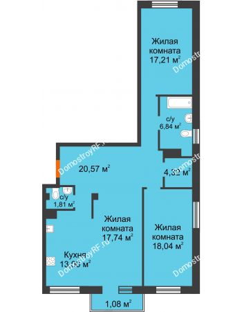 3 комнатная квартира 100,55 м² в ЖК Норма, дом № 2