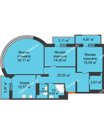 3 комнатная квартира 109,64 м² - ЖК Командор