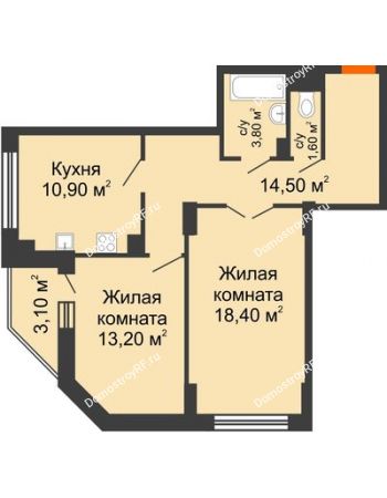 2 комнатная квартира 64 м² в ЖК Высота, дом 4 позиция
