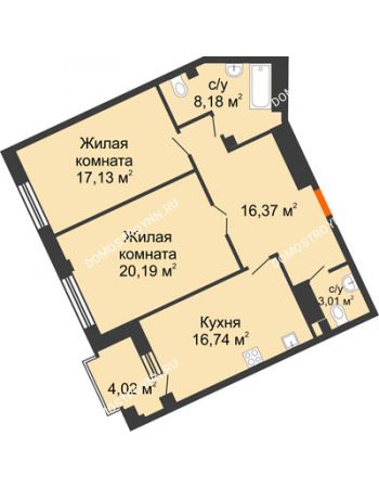 2 комнатная квартира 83,57 м² - ЖД Коллекция