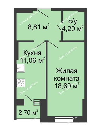 1 комнатная квартира 45,37 м² - ЖК Вдохновение
