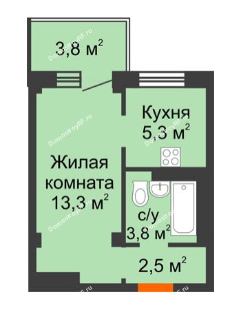 1 комнатная квартира 26 м² в ЖК Тихие зори, дом № 4, блок-секция 1,2,3,4