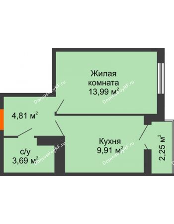 1 комнатная квартира 33,56 м² в ЖК Семейный парк, дом Литер 2