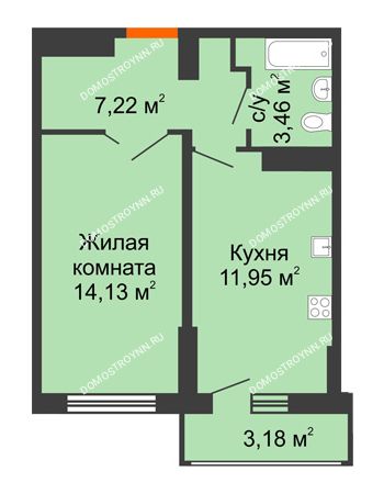 1 комнатная квартира 38,35 м² - ЖК Орбита