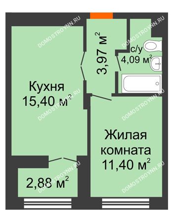 1 комнатная квартира 36,3 м² - ЖК КМ Молодежный, 76