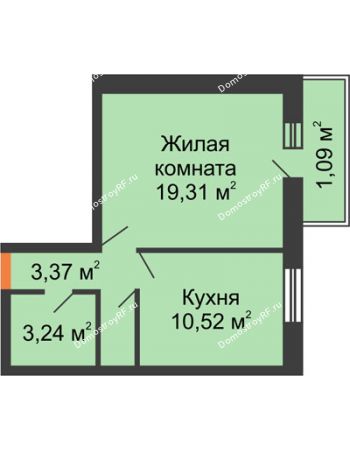 1 комнатная квартира 39,07 м² - ЖК Парк Металлургов