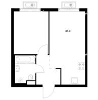 1 комнатная квартира 35,9 м² в ЖК Савин парк, дом корпус 7 - планировка