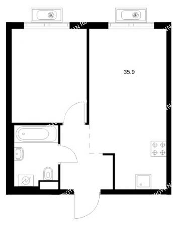 1 комнатная квартира 35,9 м² в ЖК Савин парк, дом корпус 7