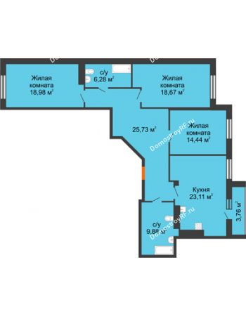 3 комнатная квартира 119,8 м² в ЖК 120 квартал, дом 2 очередь