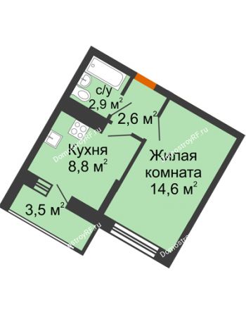 1 комнатная квартира 28,9 м² в ЖК Грани, дом Литер 5