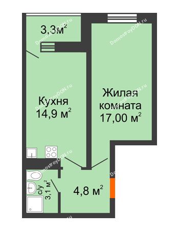 1 комнатная квартира 41,8 м² в ЖК Звезда Столицы, дом Литер 8