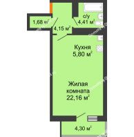 Студия 39,49 м² в ЖК Сокол на Оганова, дом Литер 1 - планировка