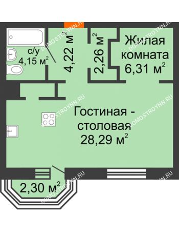 1 комнатная квартира 46,92 м² - ЖК Дом на Гребешке