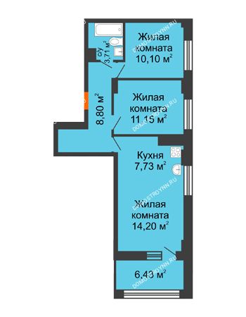 3 комнатная квартира 58,91 м² - ЖК Каскад на Сусловой