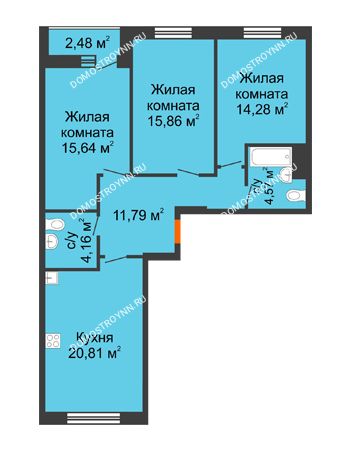 3 комнатная квартира 88,35 м² - ЖК На Высоте