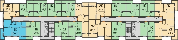 Планировка 14 этажа в доме Литер 2.2 в ЖК Отражение